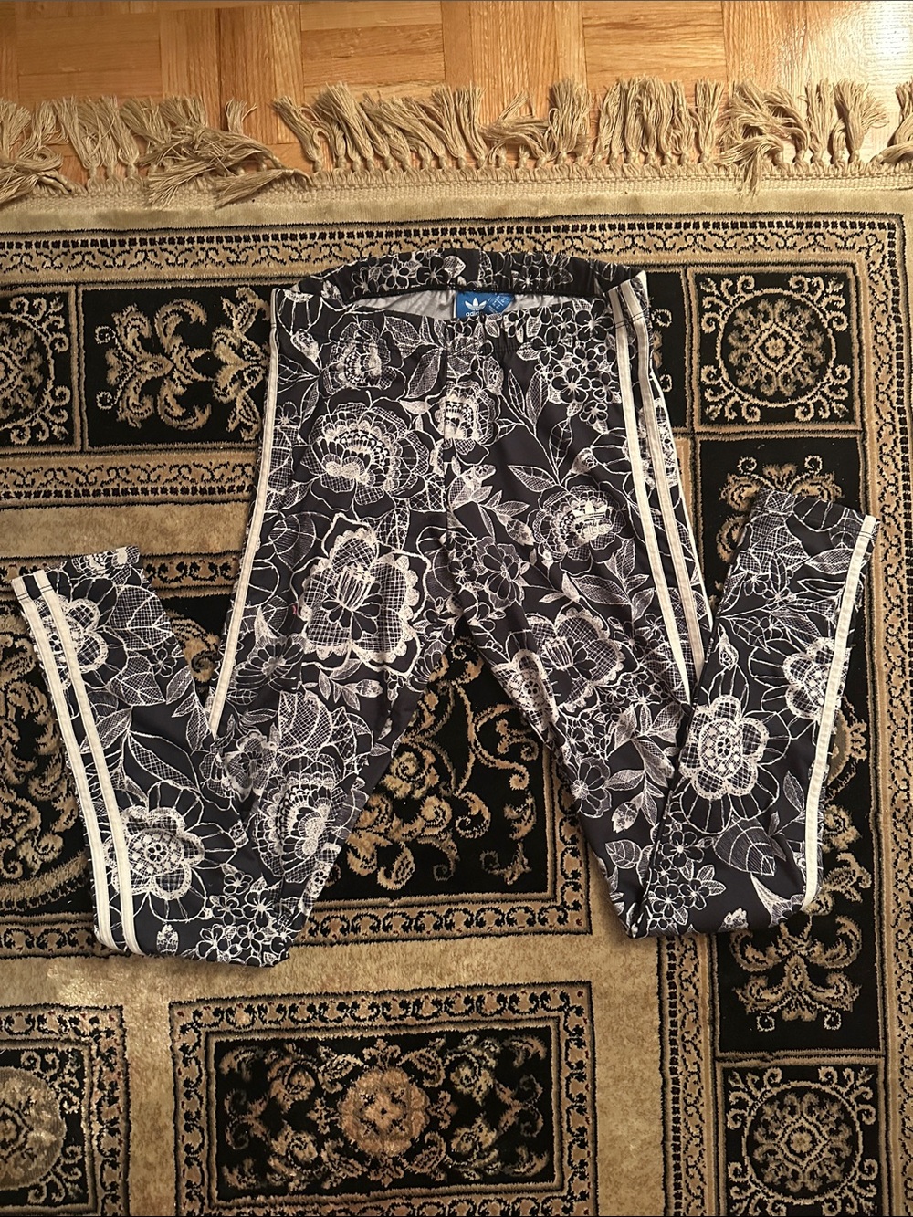 Adidas Floral Print women’s  Track Pants with Side Stripes - Black/White